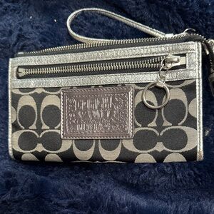 Coach Black and Silver Signature C Wristlet with Key Ring